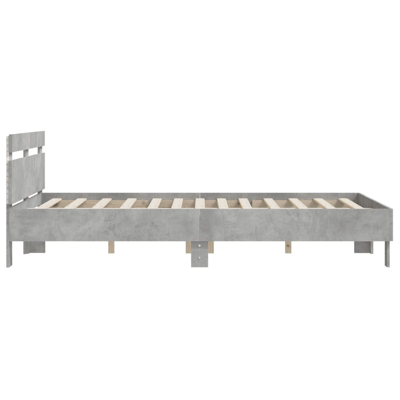 Cadru de pat cu tăblie și LED, gri beton, 140x190 cm