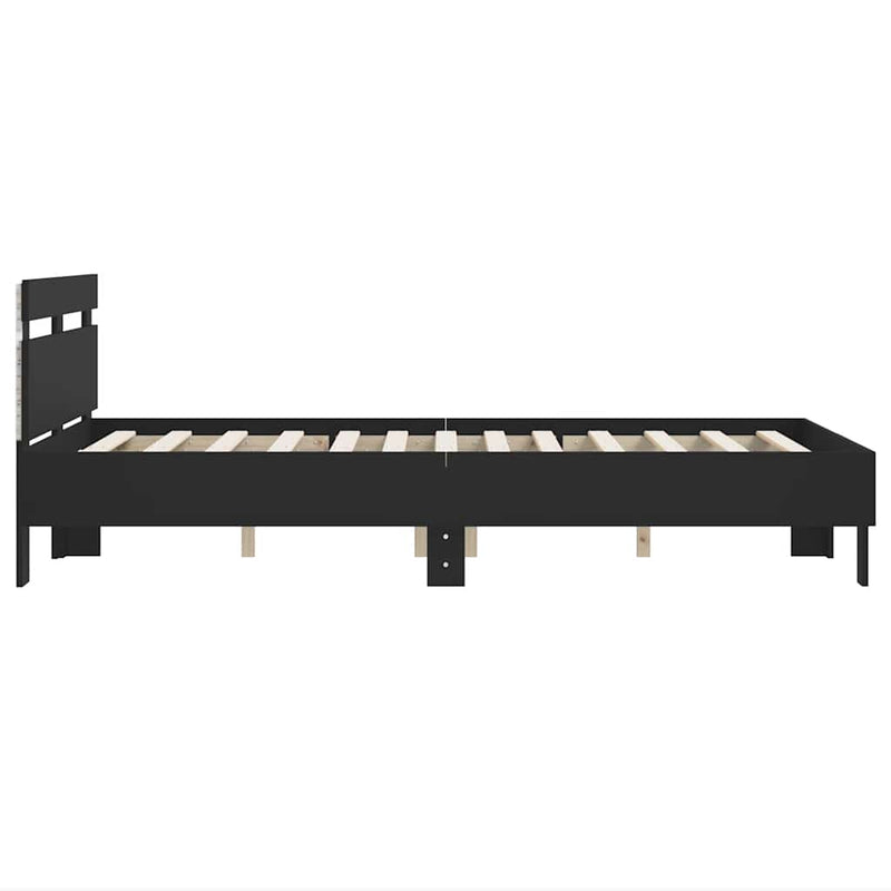 Cadru de pat cu tăblie și LED, negru, 135x190 cm