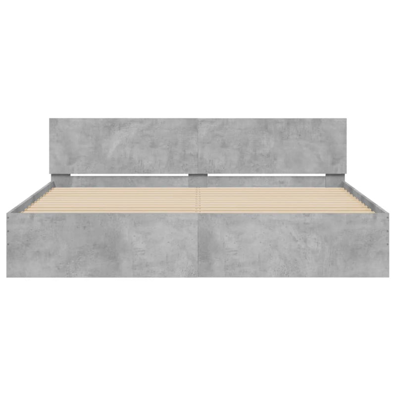 Cadru de pat cu tăblie și LED, gri beton, 200x200 cm