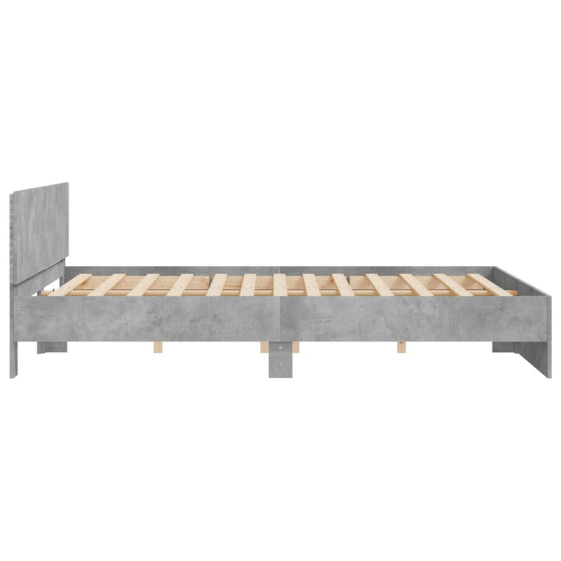Cadru de pat cu tăblie și LED, gri beton, 200x200 cm