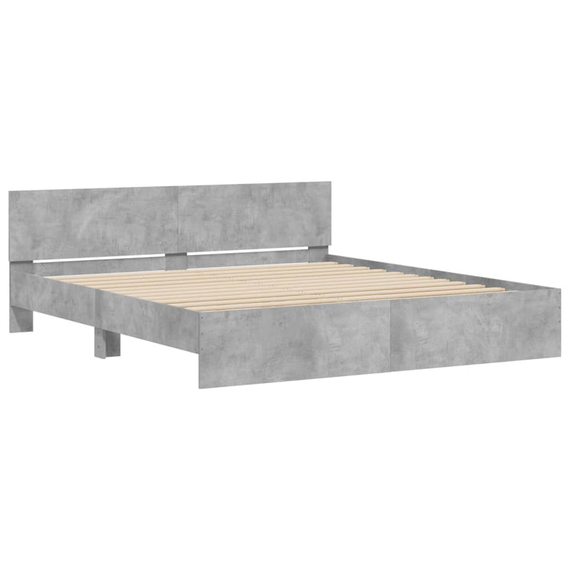 Cadru de pat cu tăblie și LED, gri beton, 180x200 cm