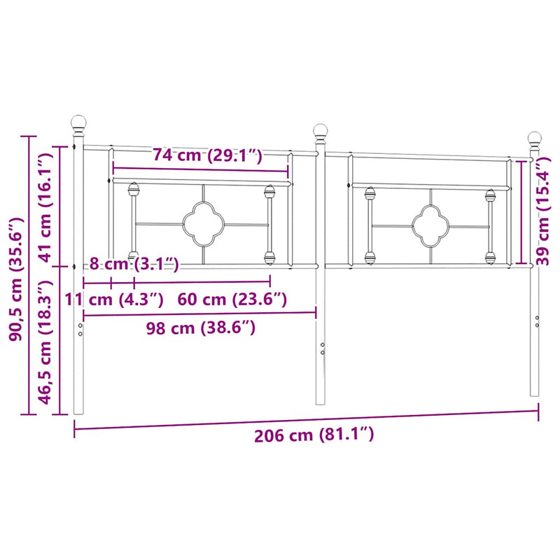 Tăblie de pat de schimb metalică, negru, 200 cm