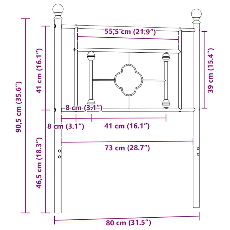 Tăblie de pat de schimb metalică, alb, 75 cm