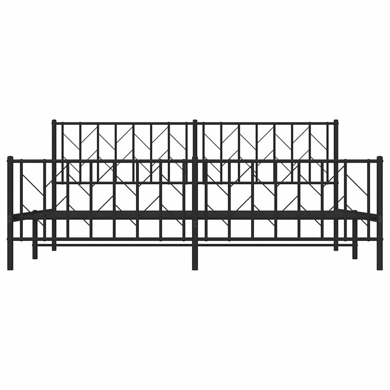 Cadru pat metalic cu tăblii de cap/picioare, negru, 193x203 cm