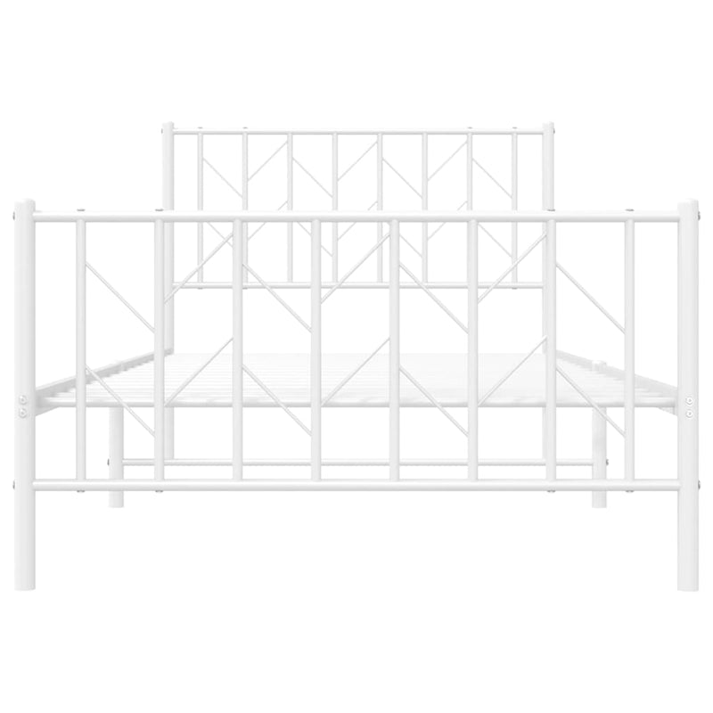 Cadru de pat metalic cu tăblie de cap/picioare alb, 100x200 cm