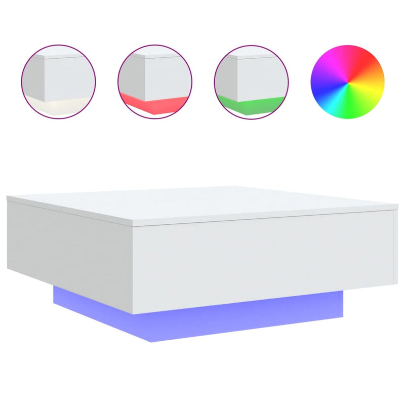 Măsuță de cafea cu lumini LED, alb, 80x80x31 cm
