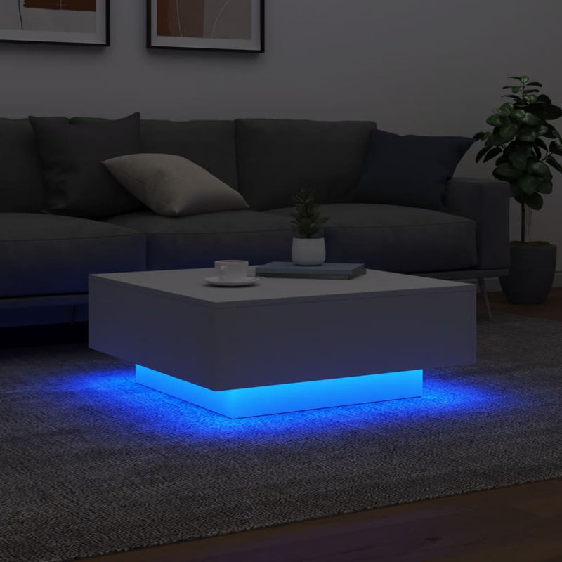 Măsuță de cafea cu lumini LED, alb, 80x80x31 cm