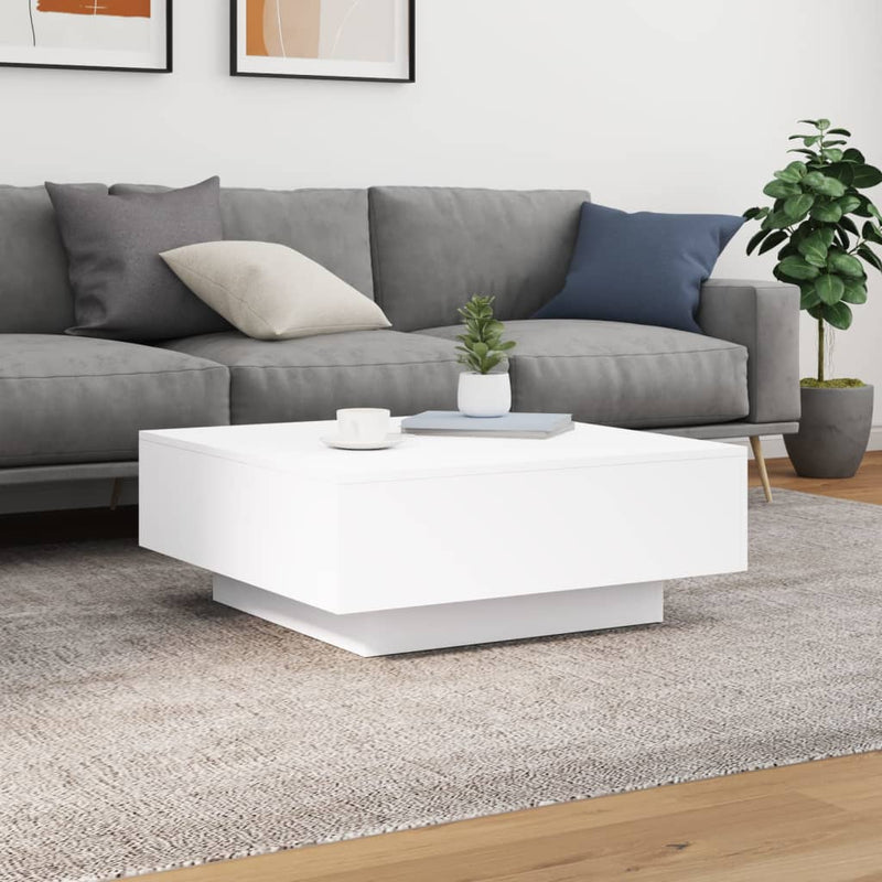 Măsuță de cafea cu lumini LED, alb, 80x80x31 cm