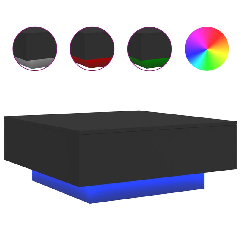 Măsuță de cafea cu lumini LED, negru, 80x80x31 cm