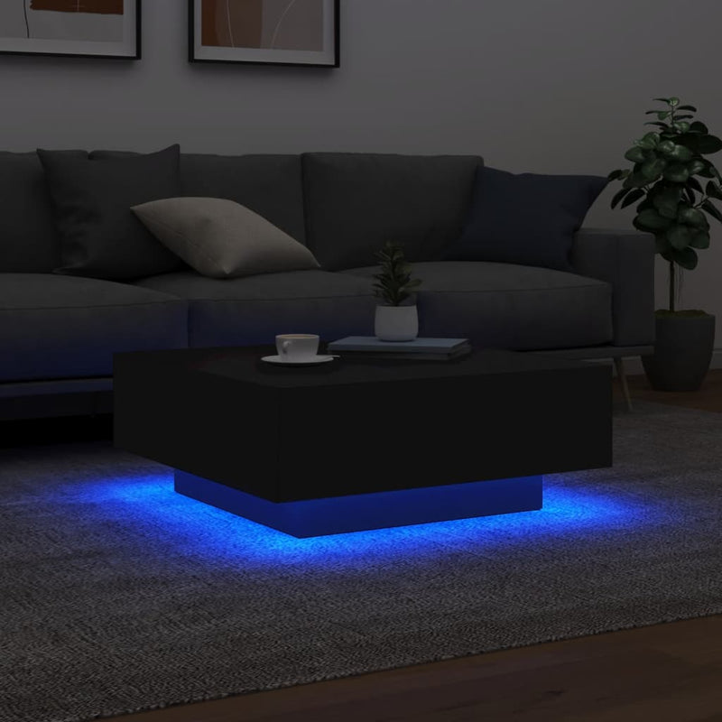 Măsuță de cafea cu lumini LED, negru, 80x80x31 cm