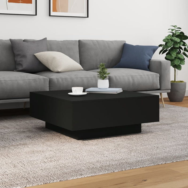 Măsuță de cafea cu lumini LED, negru, 80x80x31 cm