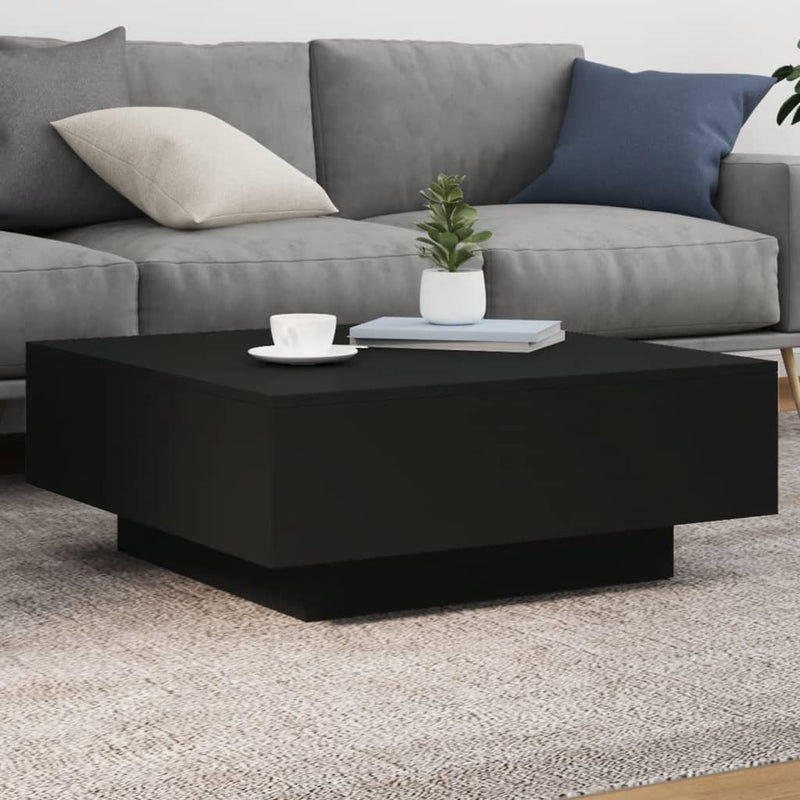 Măsuță de cafea cu lumini LED, negru, 80x80x31 cm