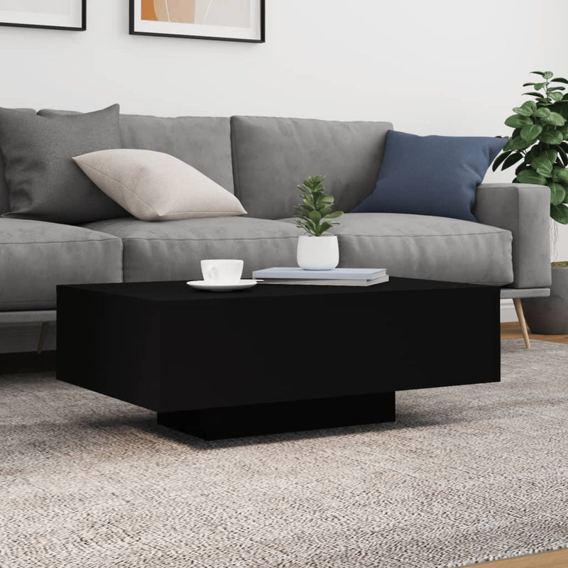 Măsuță de cafea cu lumini LED, negru, 85x55x31 cm