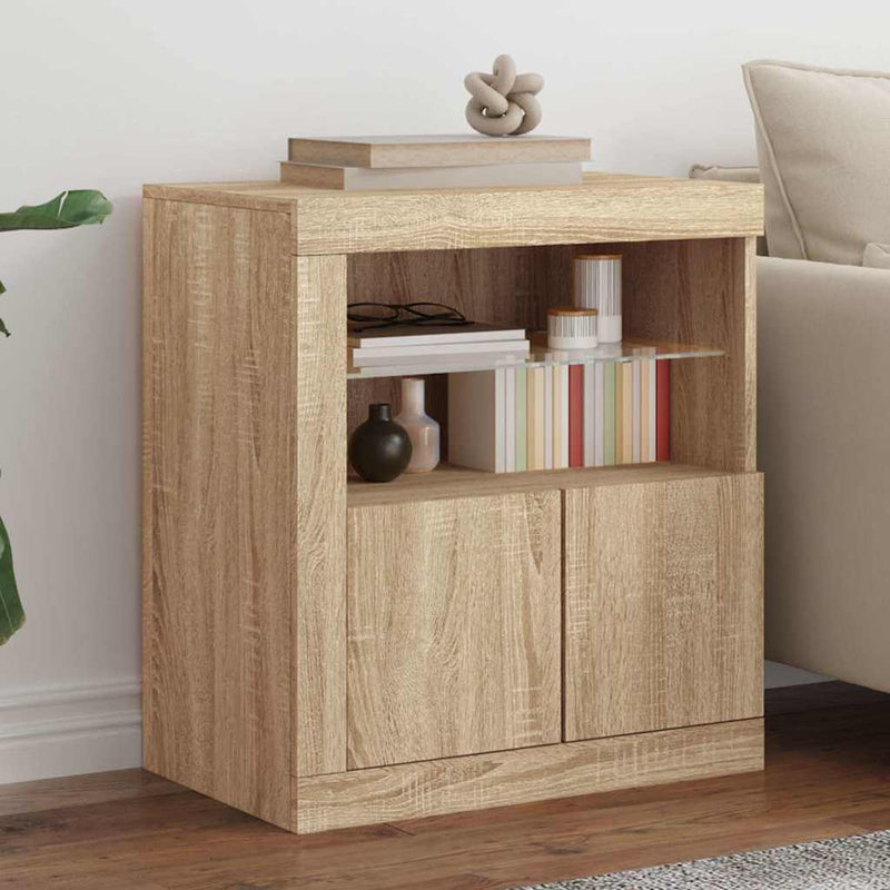 Servantă cu lumini LED, stejar sonoma, 60,5x37x67 cm