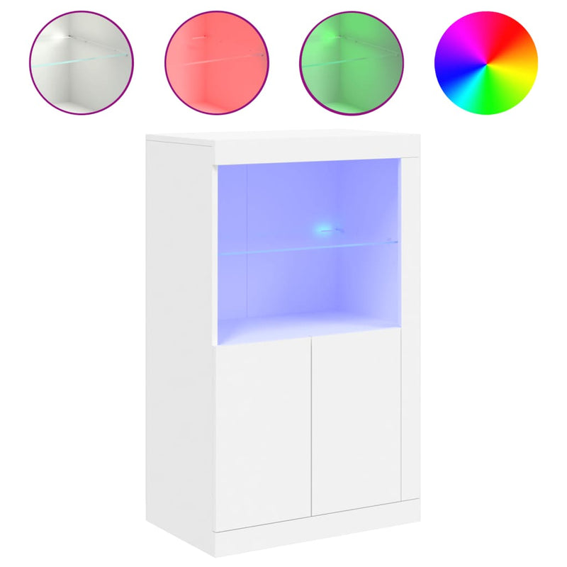 Dulap lateral cu lumini LED, alb, lemn prelucrat
