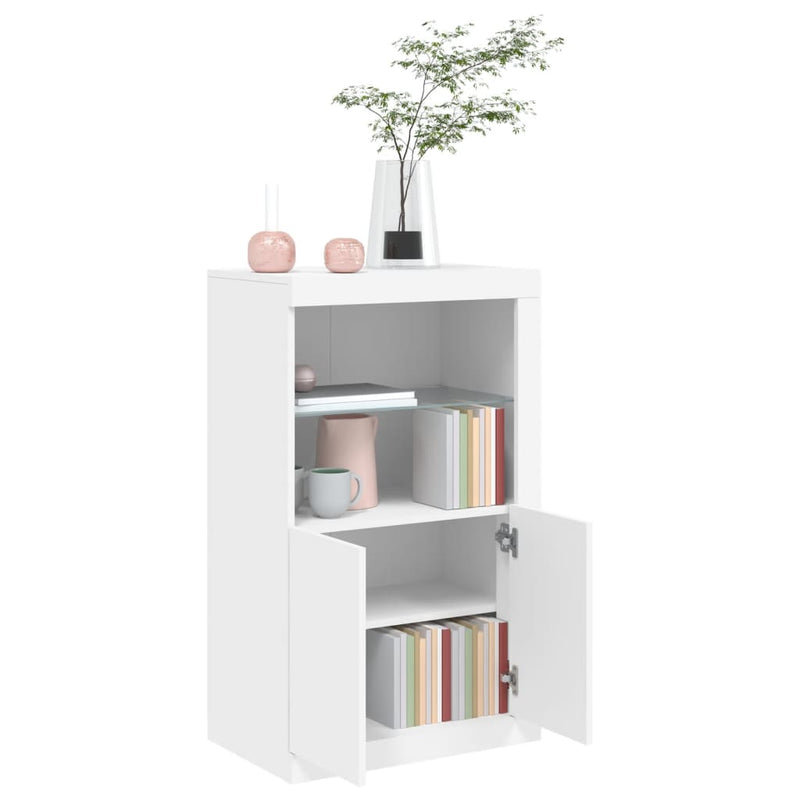 Dulap lateral cu lumini LED, alb, lemn prelucrat