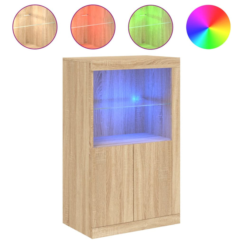 Dulap lateral cu lumini LED, stejar sonoma, lemn prelucrat
