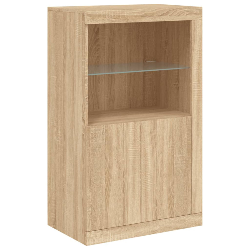 Dulap lateral cu lumini LED, stejar sonoma, lemn prelucrat
