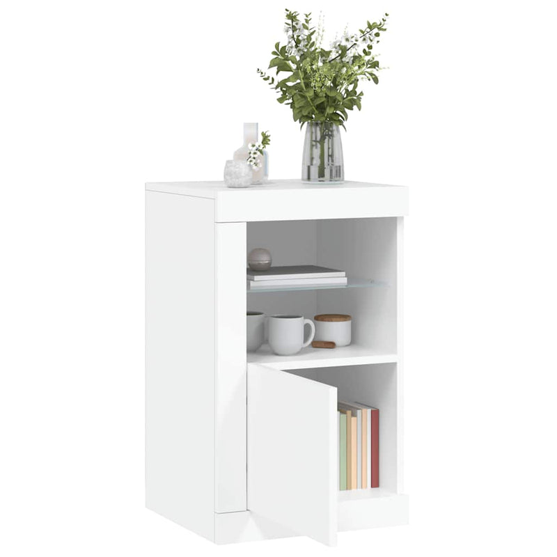 Dulap lateral cu lumini LED, alb, lemn prelucrat