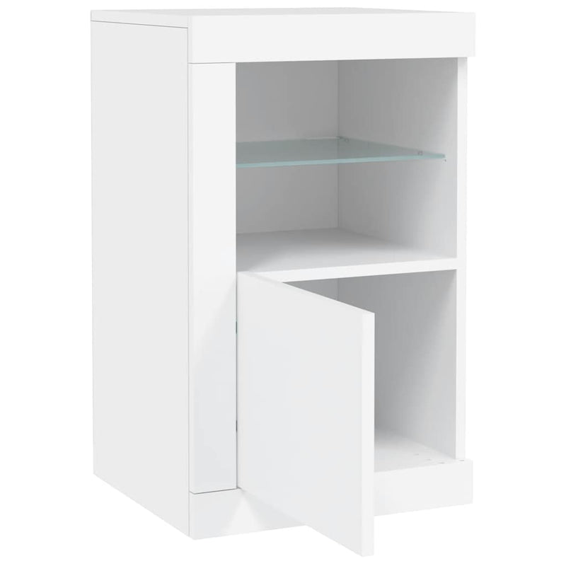 Dulap lateral cu lumini LED, alb, lemn prelucrat