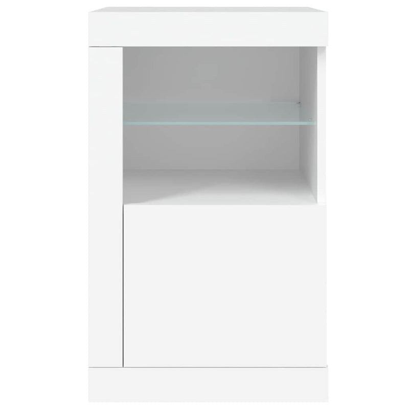 Dulap lateral cu lumini LED, alb, lemn prelucrat