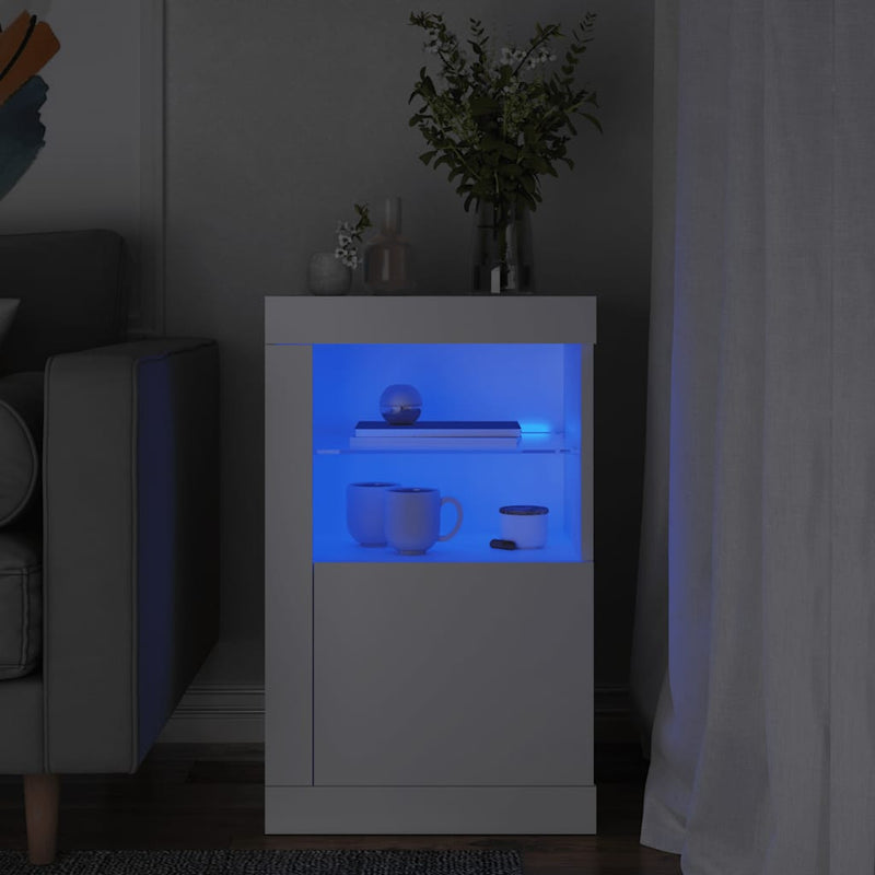 Dulap lateral cu lumini LED, alb, lemn prelucrat