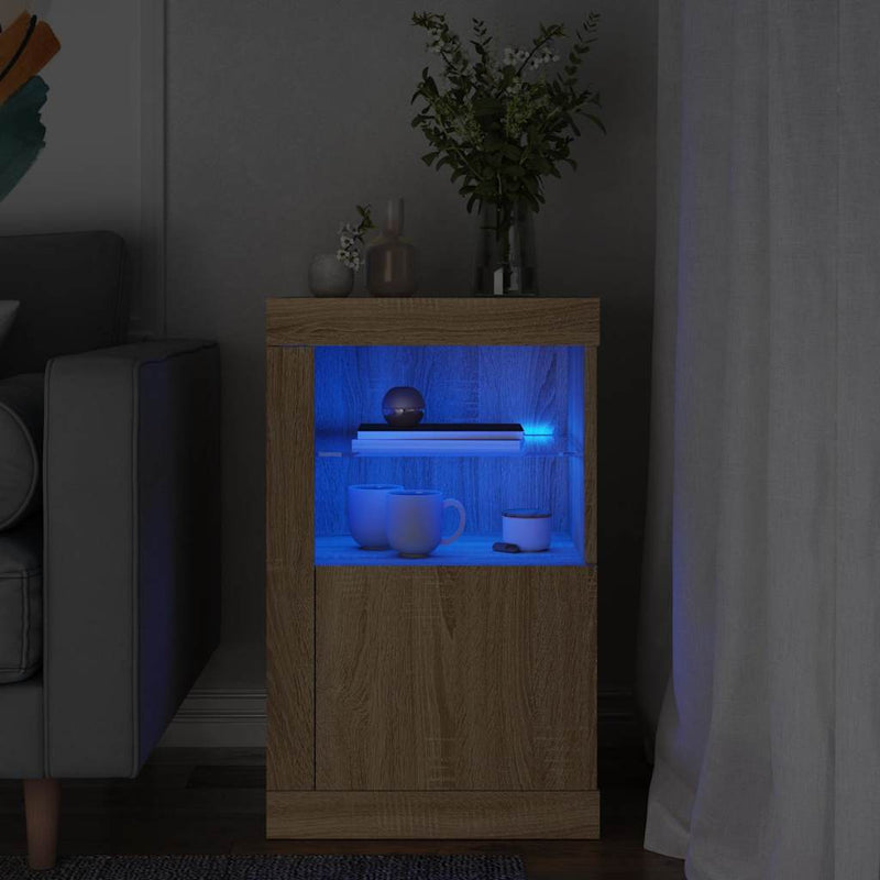 Dulap lateral cu lumini LED, stejar sonoma, lemn prelucrat