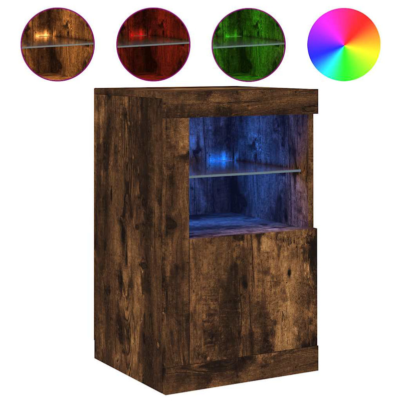 Dulap lateral cu lumini LED, stejar fumuriu, lemn prelucrat