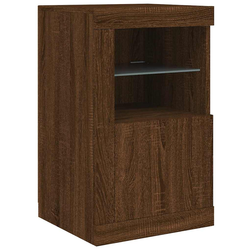 Dulap lateral cu lumini LED, stejar maro, lemn prelucrat