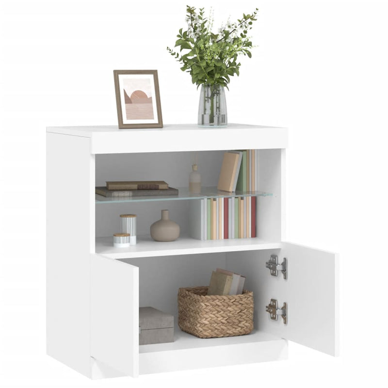 Servantă cu lumini LED, alb, 60x37x67 cm