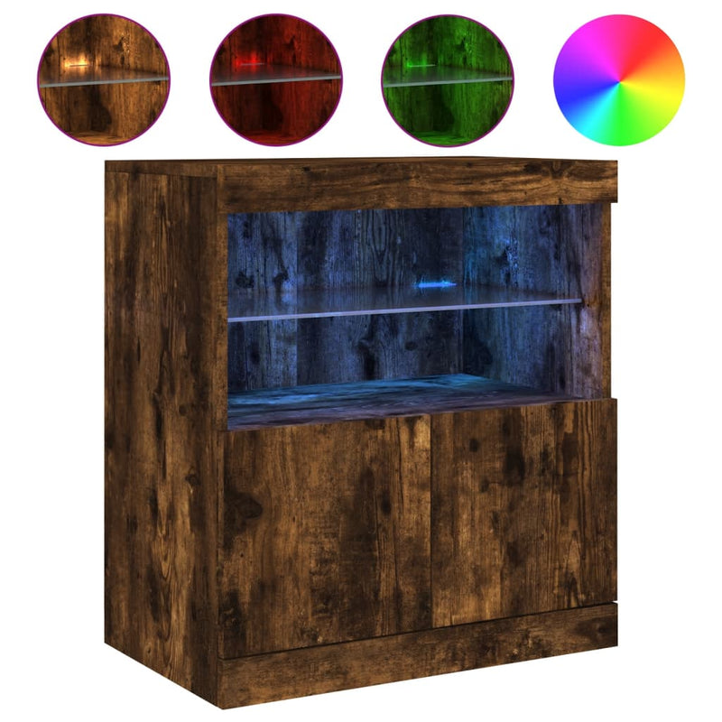 Servantă cu lumini LED, stejar fumuriu, 60x37x67 cm