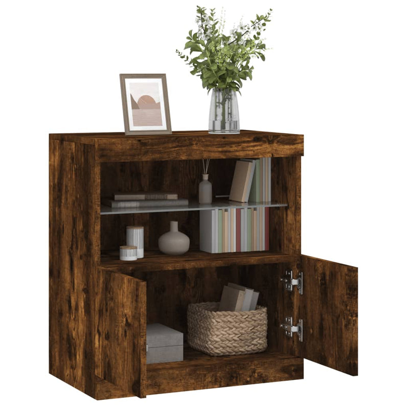Servantă cu lumini LED, stejar fumuriu, 60x37x67 cm
