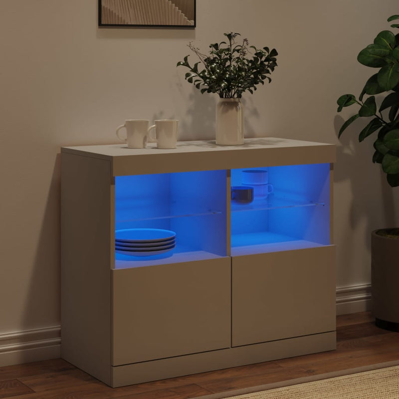 Servantă cu lumini LED, alb, 81x37x67 cm