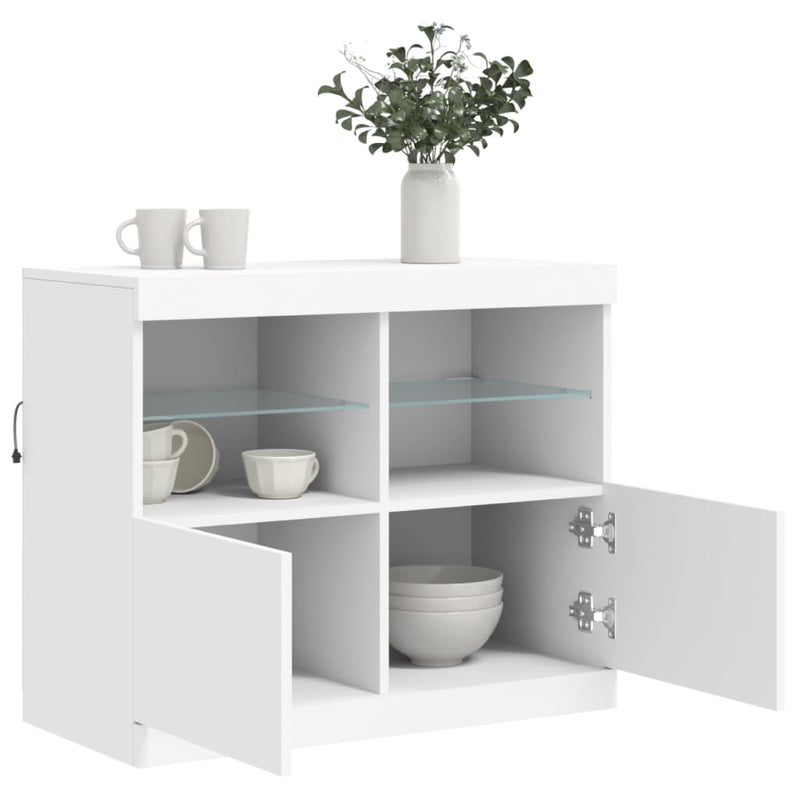 Servantă cu lumini LED, alb, 81x37x67 cm