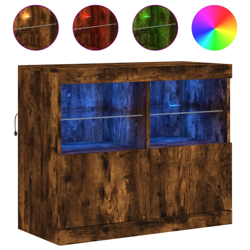 Servantă cu lumini LED, stejar fumuriu, 81x37x67 cm