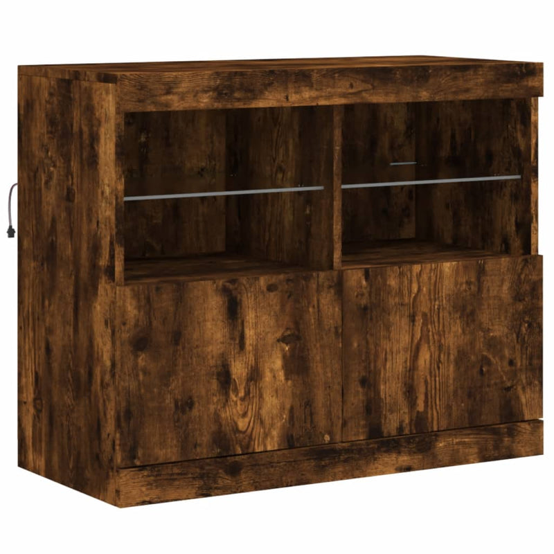 Servantă cu lumini LED, stejar fumuriu, 81x37x67 cm