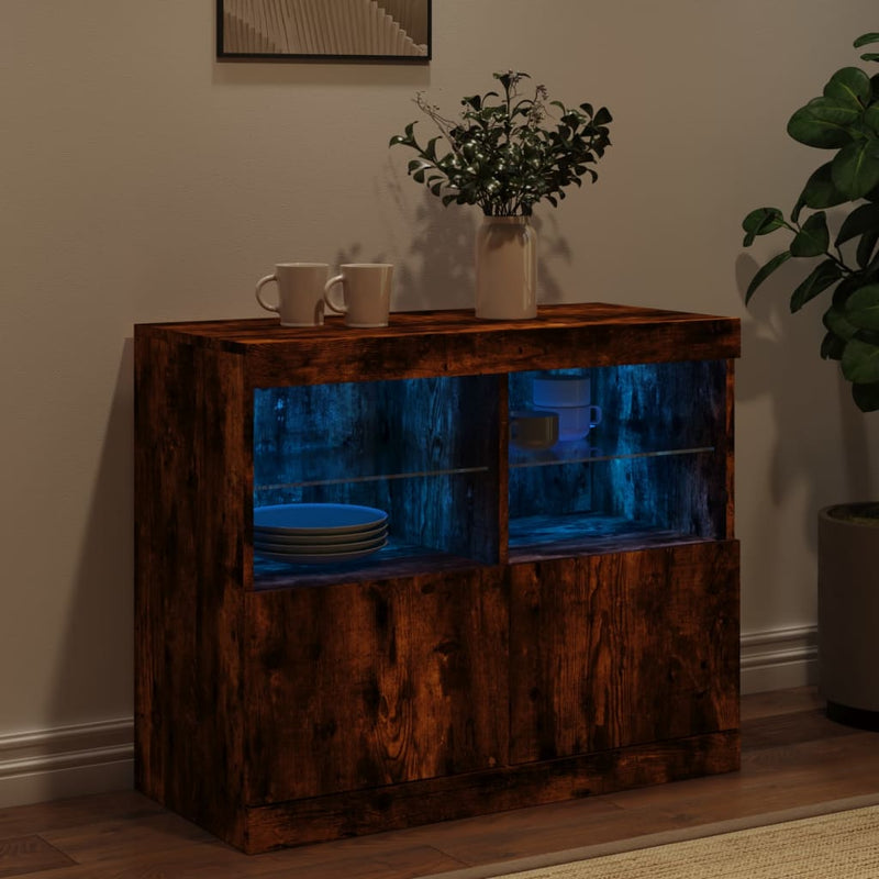 Servantă cu lumini LED, stejar fumuriu, 81x37x67 cm