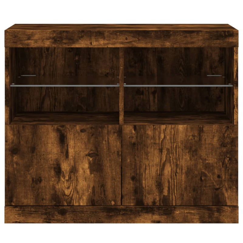 Servantă cu lumini LED, stejar fumuriu, 81x37x67 cm