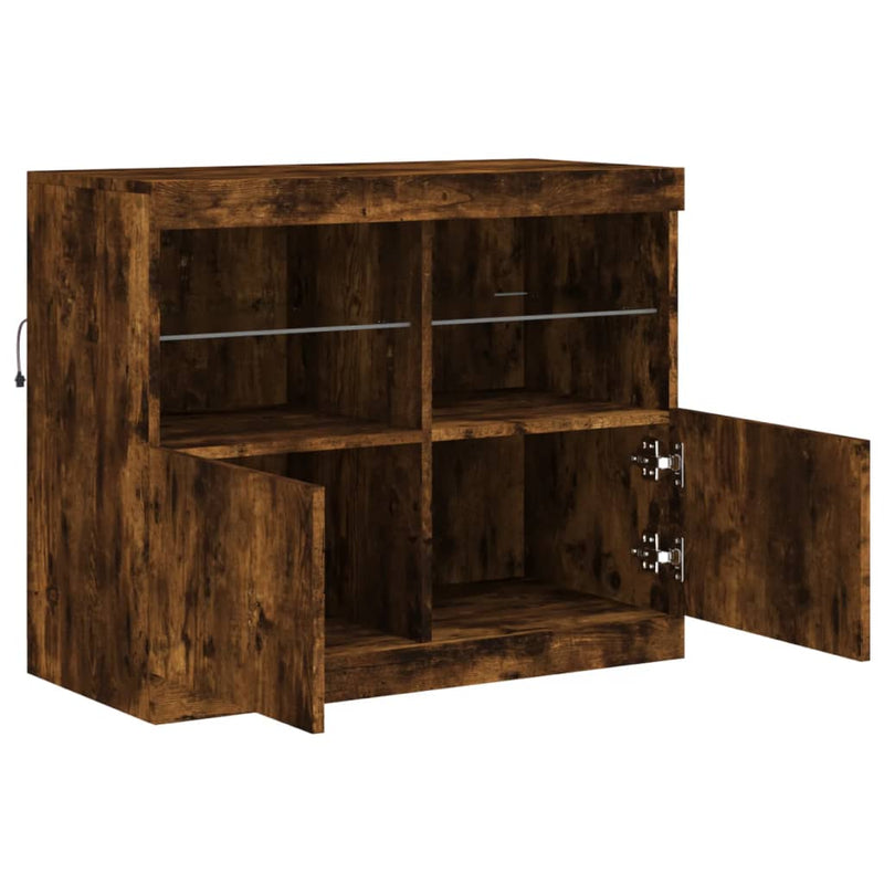 Servantă cu lumini LED, stejar fumuriu, 81x37x67 cm