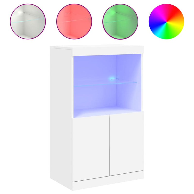 Servantă cu lumini LED, alb, 60,5x37x100 cm