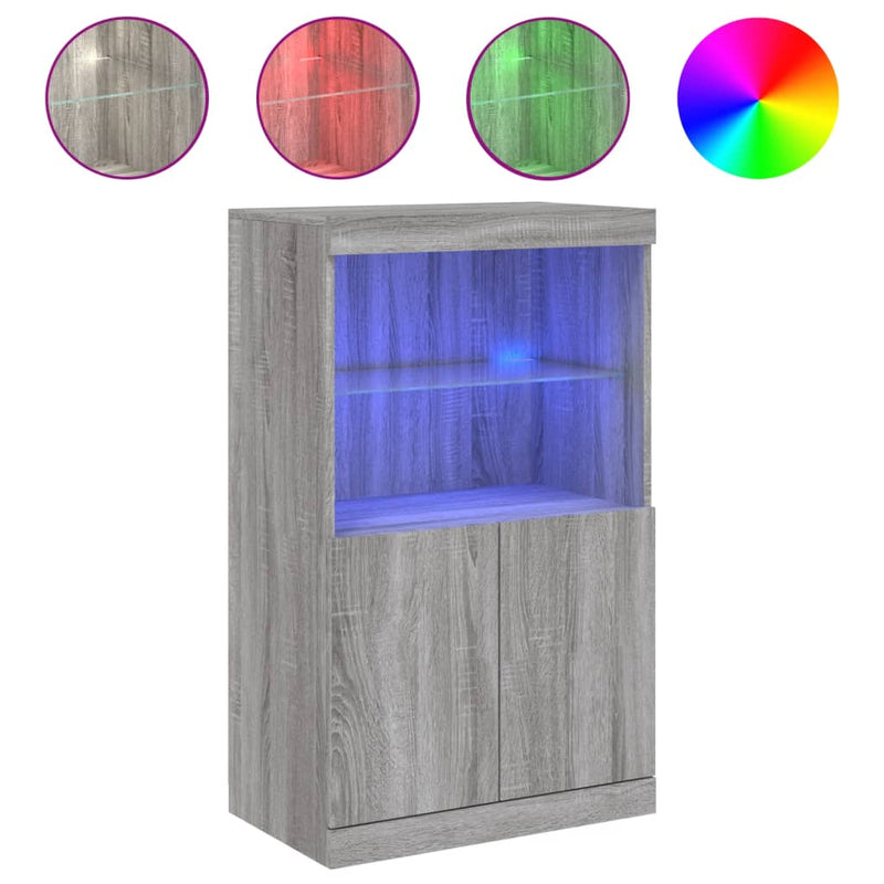 Servantă cu lumini LED, gri sonoma, 60,5x37x100 cm