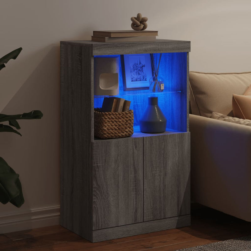 Servantă cu lumini LED, gri sonoma, 60,5x37x100 cm