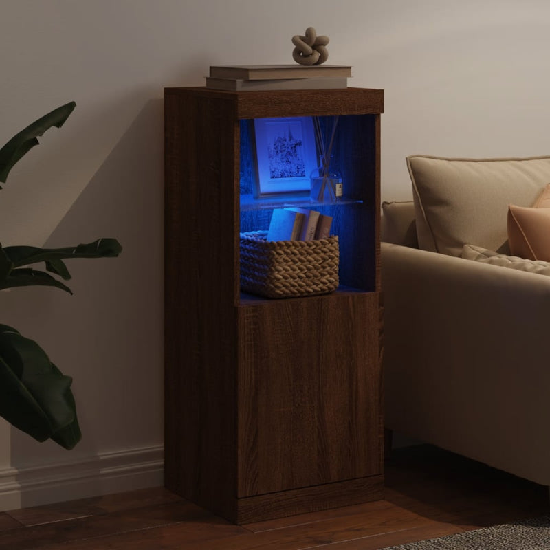 Servantă cu lumini LED, stejar maro, 41x37x100 cm