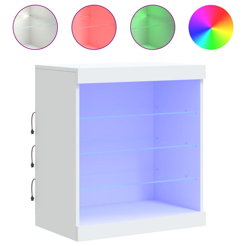 Servantă cu lumini LED, alb, 60,5x37x67 cm