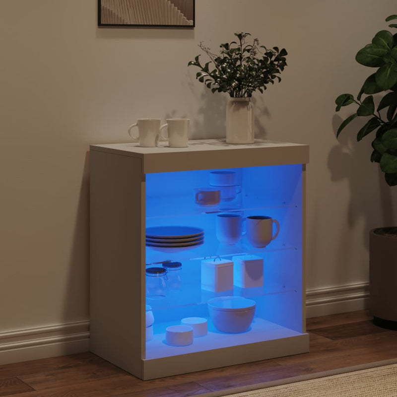 Servantă cu lumini LED, alb, 60,5x37x67 cm