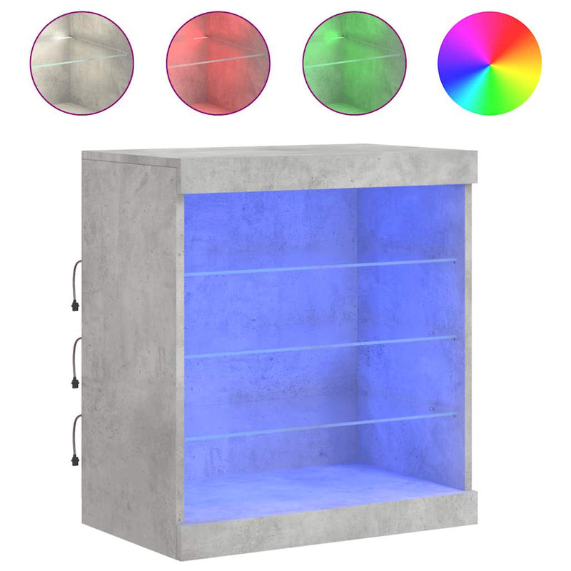 Servantă cu lumini LED, gri beton, 60,5x37x67 cm