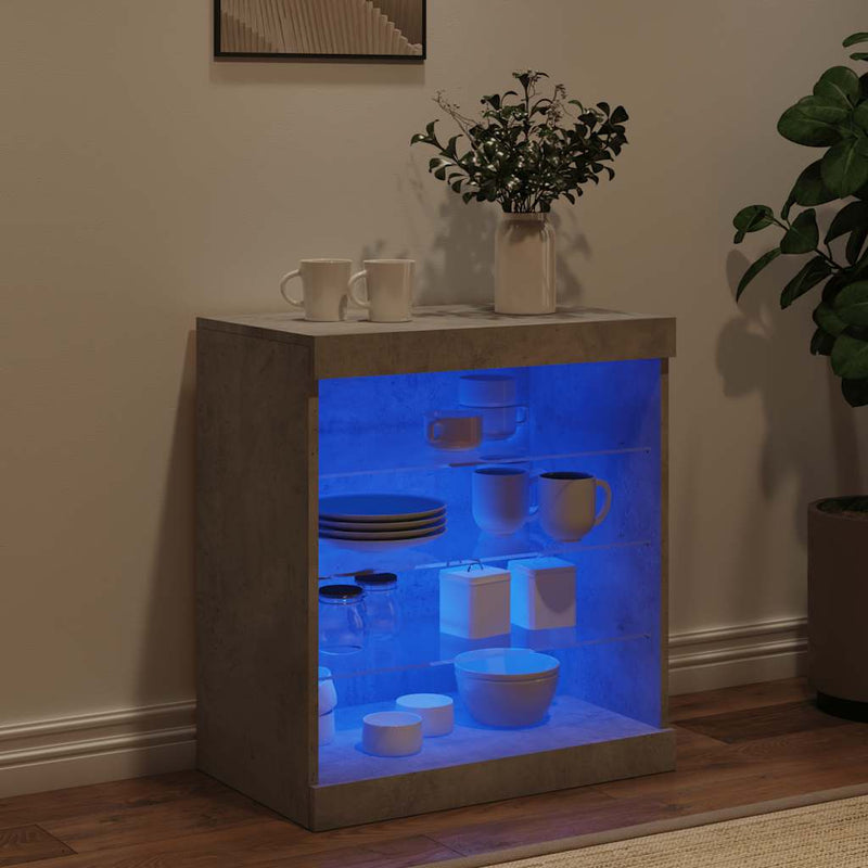 Servantă cu lumini LED, gri beton, 60,5x37x67 cm