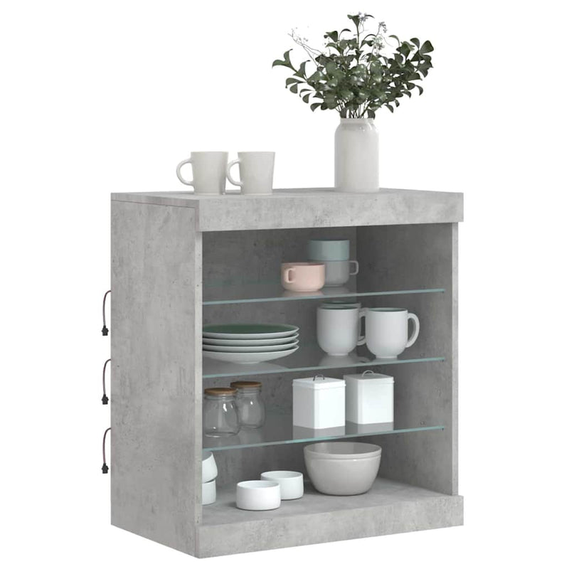 Servantă cu lumini LED, gri beton, 60,5x37x67 cm