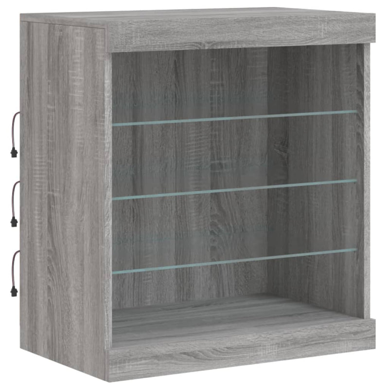 Servantă cu lumini LED, gri sonoma, 60,5x37x67 cm