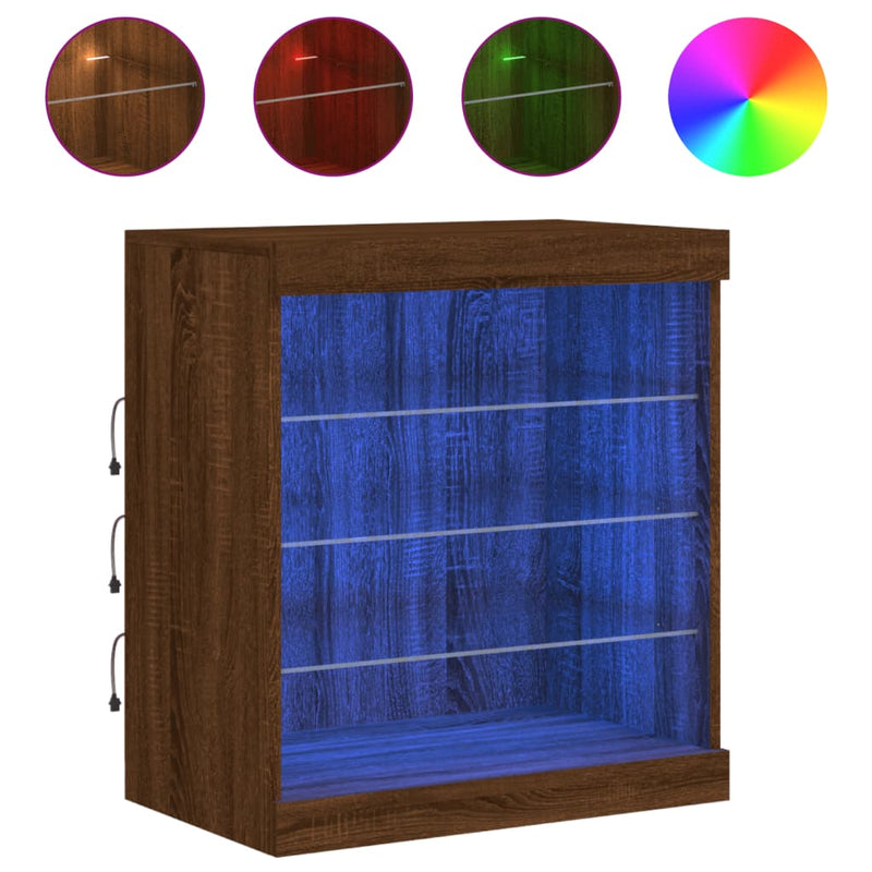 Servantă cu lumini LED, stejar maro, 60,5x37x67 cm